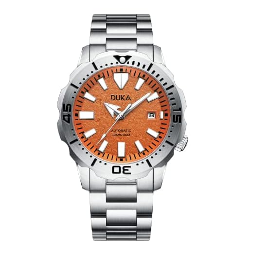 DUKA Herren Mechanische Taucheruhren Loves The Ocean Serie Synthetik Saphir MIYOTA Uhrwerk Edelstahl 100M Wasserdicht Sportuhr Kalender Saphirglas (orange)