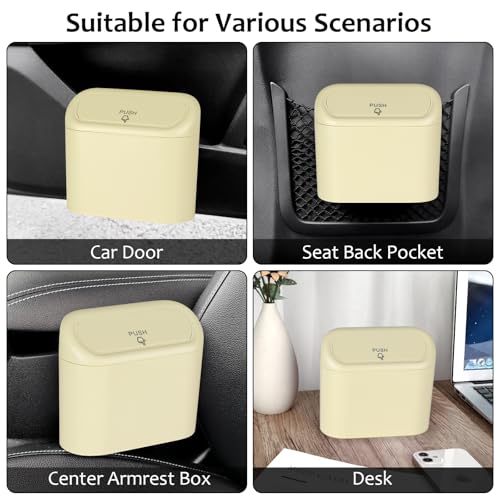 Image of Accmor Car Trash Can, Portable Vehicle Trash Bin with Lid, Car Dustbin Garbage Organizer Holder with One Roll Trash Bag, Leakproof Hanging Mini Cars Storage Bag Container for Auto, SUV, Office (Beige)