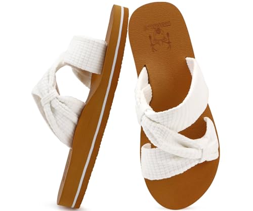Image of KuaiLu Womens Dressy Bow Sandals Arch Support Yoga Foam Cushion Comfortable Walking Slides Open Toe Summer Beach Indoor Outdoor Slippers