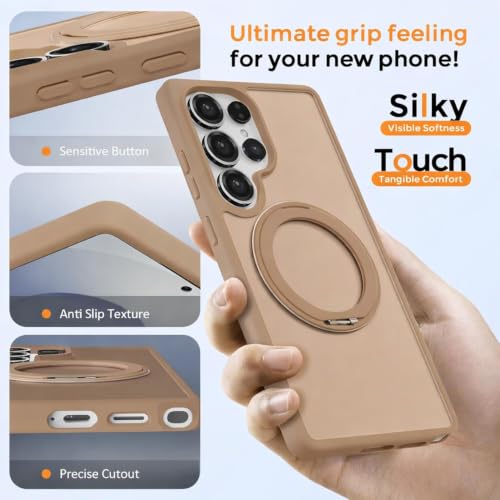 Image of DIZORO Polycarbonate Magnetic 360 Ring Stand Case Fit for Samsung Galaxy S25 Ultra Case Compatible with Magsafe & Wireless Charging,Military Grade Drop Tested,Translucent Hard Back Cover (Desert)