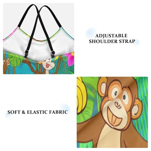 Toddler Girls Bathing Suits, Summer Beach Swimsuit Girls 3-10 Y, Playful Monkeys Jungle Green3