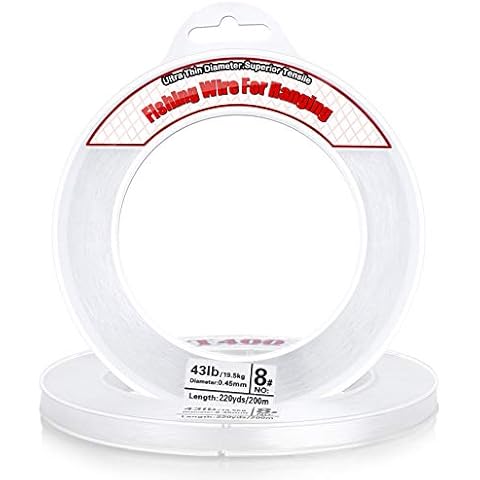 Acejoz 200m Angelschnur Auf Spule, 0,45mm Transparent Nylonschnur Tragkraft 18kg, Reißfest Nylonfaden Ideal Für Perlenschmuck Armbänder, Nähen Hobby, Aufhängen Ballongirlanden Dekoration Cover