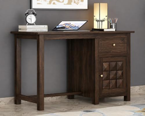 Image of Solid Sheesham Wooden Study Table & Desk with Drawer for Office and Home | Computer Laptop Table | Reading & Writing Desk | Laptop Desk (Walnut D)