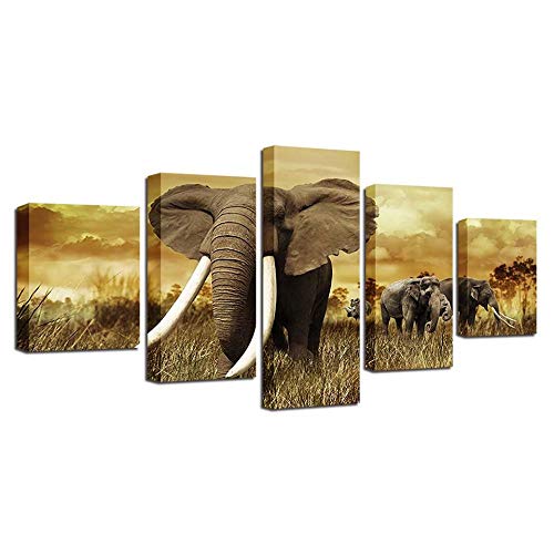 Impression sur toile 5 pièces grand éléphant idée cadeau décoration moderne sans cadre