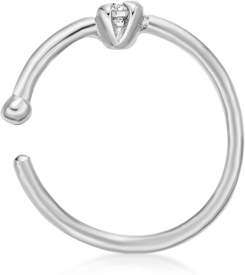 Lavari Jewelers 20 Gauge Nose Ring for Women - 14k White or Yellow Gold Lab Grown Diamond Nose Stud - Unisex Stud Hypoallergenic Nostril Piercing Jewelry - Classic Open Ring 20G Body Piercing for Men