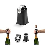 Dreamfarm Champop Safe, Fast, & Easy Champagne Bottle Opener, Cork Popper & Catcher - Black