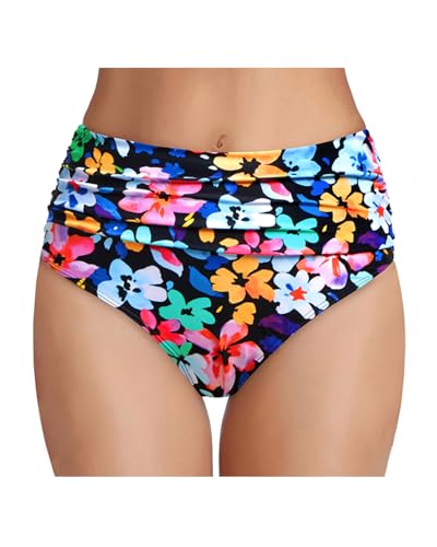 Image of Tempt Me Women's High Waisted Bikini Bottom Tummy Control Ruched Bathing Suit Swim Bottom