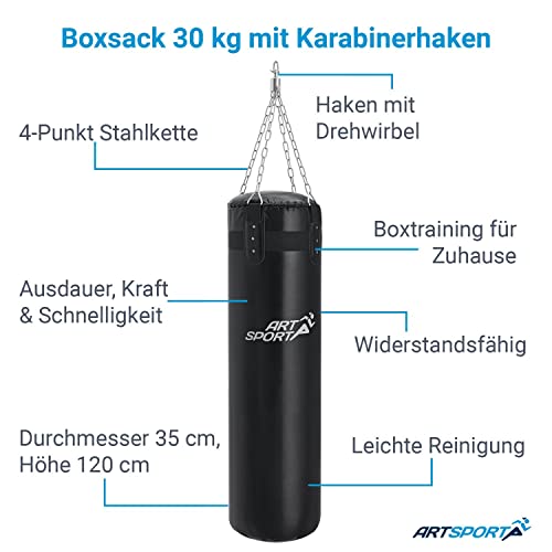 Boxsack ArtSport Set 30 kg gefüllt mit 4-Punkt-Stahlkette