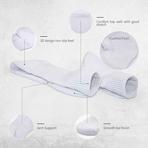 SOX TOWN Unisex Cushioned Crew Training Athletic Socks Men & Women with Combed Cotton Moisture Wicking Breathable Performance, White(6 Pairs), 9-11