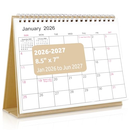 SKYDUE 2026-2027 Small Desk Calendar, 18 Months, Kraft