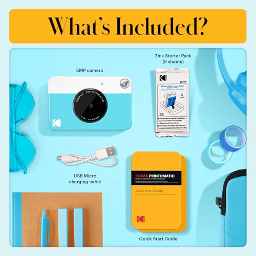 Image of KODAK Printomatic Full-Color Instant Print Digital Camera, Zink 2x3 inch (5.1x7.5 cm) Sticky-Back Photo Paper, 5MP, Portable, Creative Fun Gift for Birthday, Christmas, Holiday, Blue