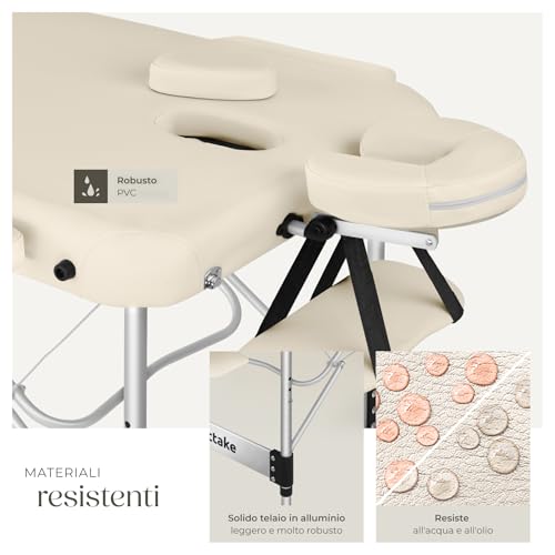 Tectake® Lettino Da Massaggio Pieghevole A 3 Zone, Lettino Massaggio Portatile, Lettino Estetista Con Poggiatesta E Poggiapiedi Regolabili - Larghezza Senza Braccioli: 70 Cm, Beige - 8