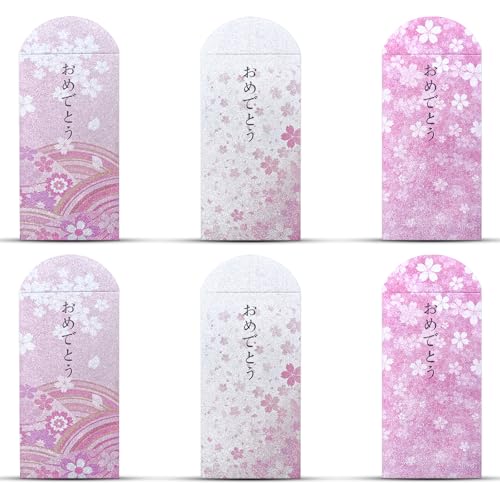 【LEISURE CLUB】お年玉袋 2026 ポチ袋 桜の花 お正月 午年 おしゃれ 可愛い 長札 ぽち袋 おもしろ ?包 9*17cm 6枚入れ (さくらの花)