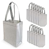 Silver Gift Bags - 12 Pack Small Silver Reusable Gift Bag Tote with Handles, Glitter Metallic Bling