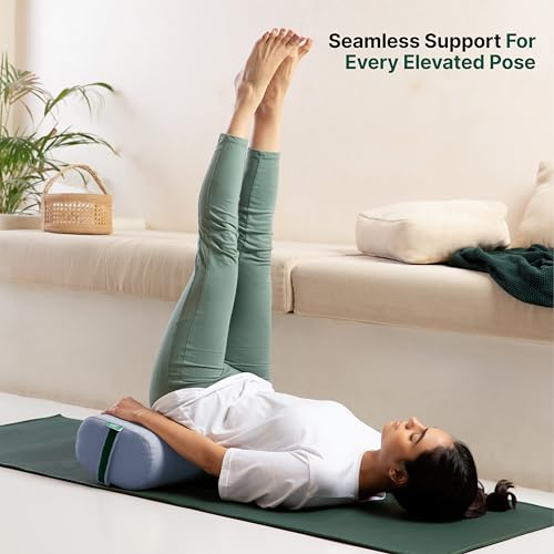 Image of The White Willow HarmonyFlow Yoga Rectangular Bolster Cushion for Restorative Yoga & Meditation - King Size, Extra-Wide Supportive Foam with Soft Washable Cover - Blue