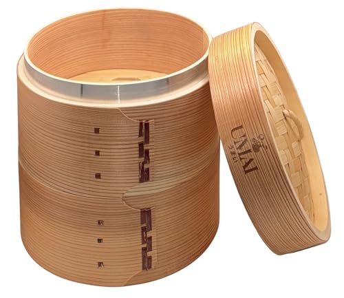 UMAI Vaporera Bambú 18cm Dos Niveles | Cesta Para Cocinar Al Vapor Tus Comidas Favoritas | Incluye Set De Láminas Para Una Fácil Limpieza | Diámetro De 18cm Ideal Para Todo Tipo De Sartenes