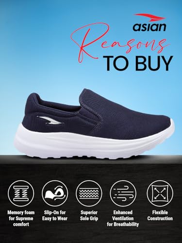 Image of ASIAN Men SUPERWALK-19 Casual wear Walking and Running Shoes Without Laces, Lightweight and Comfortable Shoes with Upper Fabric for Men & Boys