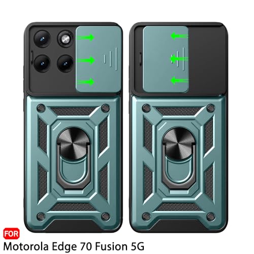 Image of TheGiftKart Tough Armor Bumper Back Cover Case for Motorola Moto Edge 70 Fusion 5G | Kickstand & Ring Holder | 360 Degree Protection Back Cover Case (PC & TPU, Sliding Camera Cover, Green)