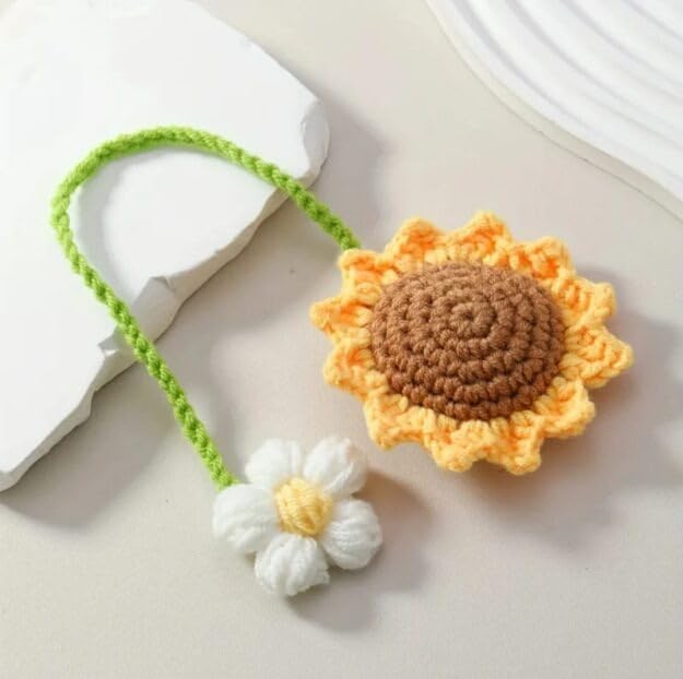 Image of SATYAM KRAFT 1 Pc Artificial Sunflower Crochet Hanging Ornament for Home Decor | Handmade Sunflower Car Mirror Hanging Accessory | Crochet Flower Car Dashboard Decoration | Home, Window, Door