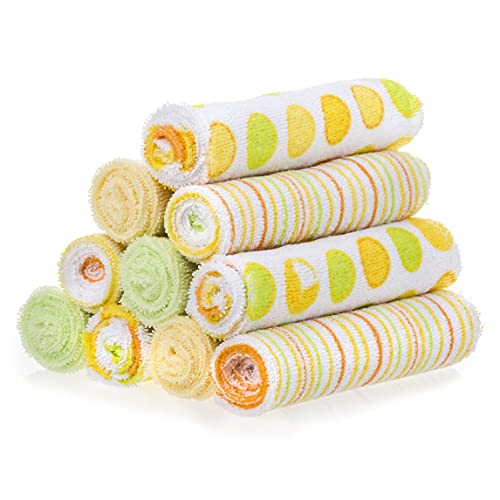 Image of Spasilk Washcloth Wipes Set for Newborn Boys and Girls, Soft Terry Washcloth Set, Pack of 10, Yellow Dots