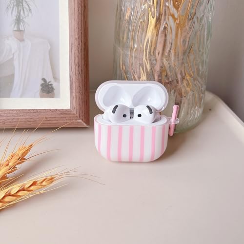 Image of MINSCOSE for AirPods 4 Clear Case,Cute Striped Aesthetic Pattern Design with Girly Keychain Ring,Soft TPU Protective Shockproof Cover with Cleaner Kit for Girls Women for Airpods 4-Pink