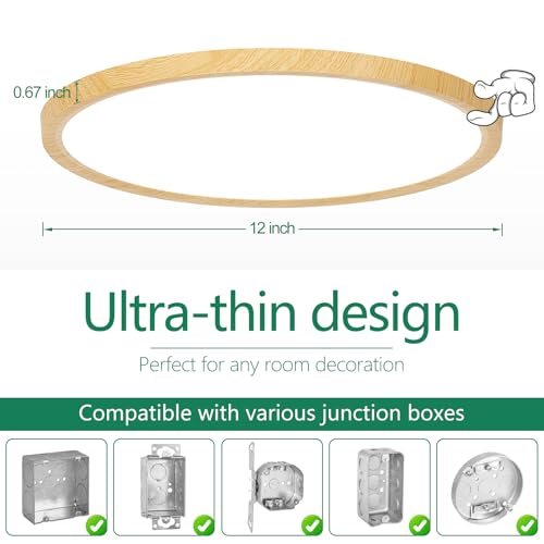 Image of Brightever 12 Inch LED Flush Mount Ceiling Light Fixture, Dimmable, 3200LM