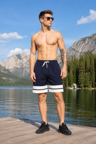 Image of London Hills Men's Sports Running Shorts Lightweight Quick Dry Gym Workout Training Shorts with Zipper Side Pockets Elastic Waist Adjustable Drawstring Athletic Activewear Running Jogging Fitness Yoga