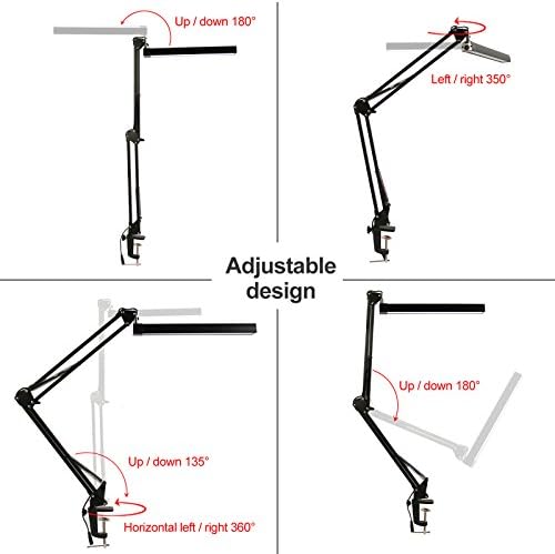 YOUKOYI LED Desk Lamp with Clamp, Dimmable Eye-Caring Desk Light with 10 Brightness Level, 3 Lighting Modes, Black Metal Table Lamp for Study, Drawing,Office,Architect,Workbench,Touch Control