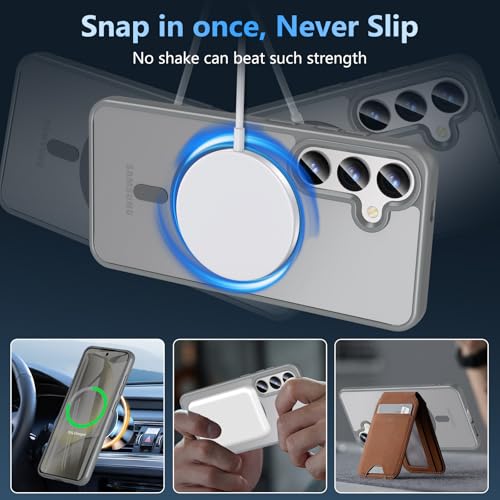 Image of OWKEY for Galaxy S24|S25 Case 6.2'',Magnetic Samsung Galaxy S24 /S25 Case for Magsafe with Tempered Glass Screen Protector, [Shockproof Military] Translucent Back Slim Bumper Cover S24 S25 Case, Gray