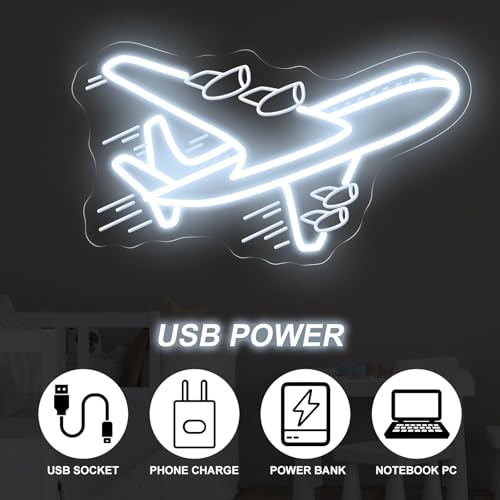 Image of Airplane Neon Sign, Airplane Wall Decor, Air plane Wall Art, Aviation Light Sign, Gift for Kid, Air Plane Wall Decor for Home Bar, 16.5 inchx9.3 inch, White