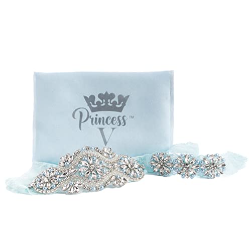 Gorgeous Pearl & Rhinestone Wedding Leg Garter Belt. Lingerie Gift. Something Blue For Bride. Sexy Sequin & Lace Band-2 Pc Set Includes Extra Toss Garter #TOP3