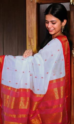 Image of Pure Kalyani Cotton Saree | Zari Border & Blouse Piece - Lata Gadwal Design | Traditional Saree