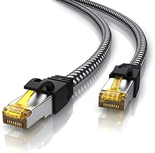 Primewire  10m CAT 7 Ethernet Cable - Network Gigabit LAN cable  10 Gbit s  cotton braided patch cable - Cat. 7 raw cable S FTP PIMF shielding - RJ45 connector - Switch Router Modem Access Point