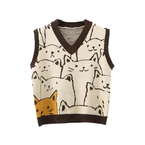 Dawwoti Women's Cat Pattern Knitted Sweater Vest Cover