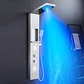 POPFLY Shower Panel with Shelf, LED Shower Tower with Mist ? Rainfall System, 2 Body Spa Jets and Tup Spout, 304 Stainless Steel Shower Tower Column, Brushed Nickel