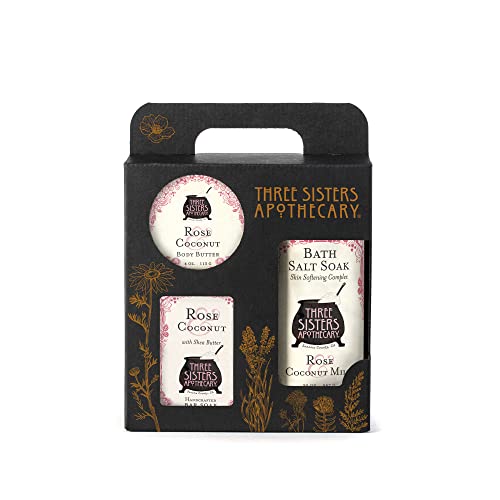 Image of Three Sisters Apothecary Bath & Body 3 Piece Gift Tote (Rose & Coconut)