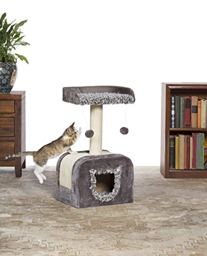 Casa para gato multi-niveles en jute gris y blanco miniatura 5