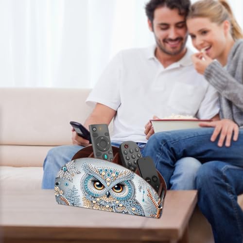 Image of Diamond Painting Storage Box, DIY 5D Owl Design Multi-Compartment Wooden Tabletop Organizer, Diamond Art Storage Holder for Pens Makeup Brushes Remotes Office Supplies Desktop Decoration