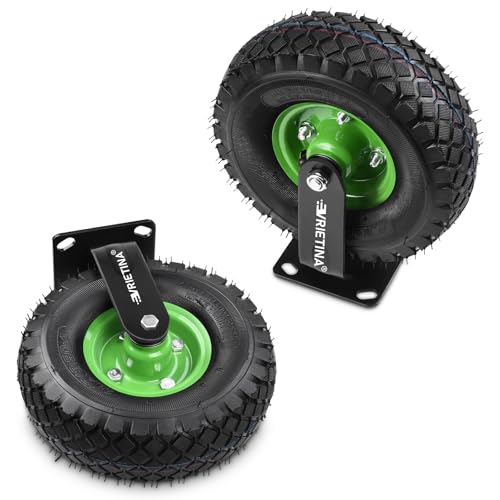 2 Stück Bockrolle Set Ø 250 x 90 mm Rad, Ruhig Luftrad auf Stahlfelge Schwarz mit Stoßdämpfung, Bollerwagen & Transportwagen Kit