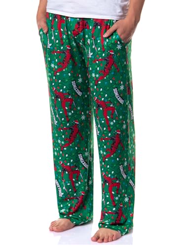 Marvel Deadpool Pajama Pants Men's Christmas Lights Seasons Greetings Lounge PJ Bottoms (Large)