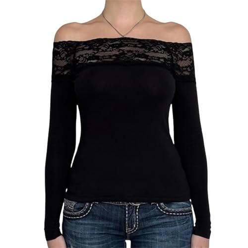 Sup-Coente Gothic T Shirts for Women Goth Black Long Sleeve