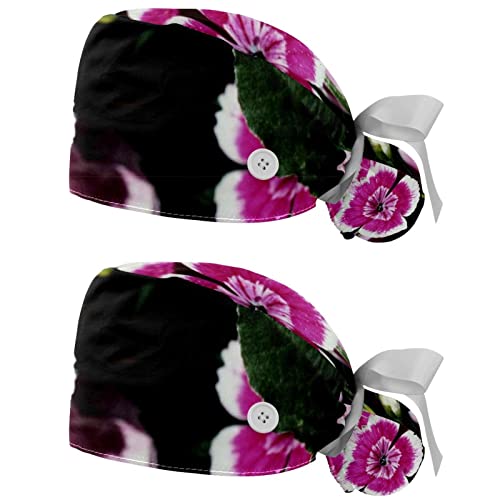 Chapeaux de Travail JDEZ Lot de 2 Casquettes Bouffantes Fleur de Dianthus pour Hommes Femmes