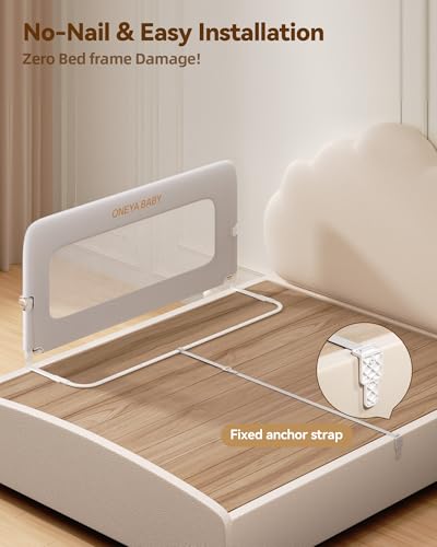 Image of Baby Bed Rail Guard, 32in Thickened Toddler Bed Rail for Toddlers, Extral Tall Swing Down Child Safety Side Railing Guards with Reinforced Anchor for Twin, Full, Queen, King Bunk Size Bed, Grey, 27 inchH