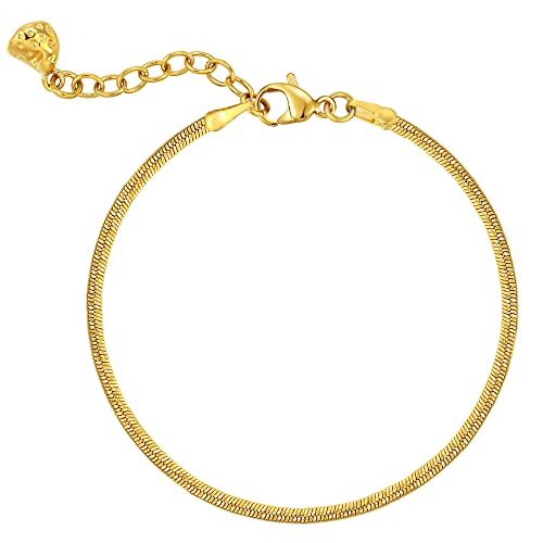WEARON Gold Bracelet for Women 18K Gold Plated Herringbone Snake