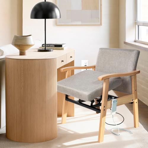 Image of EasyVibe 22 inch Extra Wide Power Lift Chair for Elderly - Compact Solid Wood & Breathable Fabric Electric Sit to Stand Chair, Motorized Upright Armchair for Seniors, Supports 280 lbs, Beige
