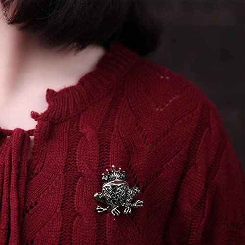 Image of Frog Enamel Pin Vintage Green Crystal Rhinestone Frog Brooch Animal Corsage Bouquet Lapel Pin Badge Jewelry for Women Men
