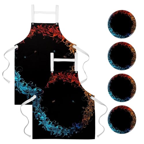 Tablier de cuisine réglable lot de 2 avec poches style couronne