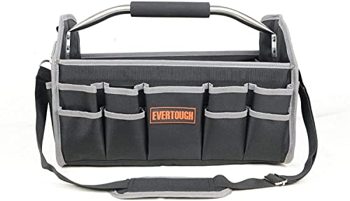 16-Pockets Heavy Duty Tool Tote Bag, 600D Reinforced Material Electrician Tool Tote Bag With Open Top, Steel Handle And Shoulder Strap (16 Inch) #TOP7