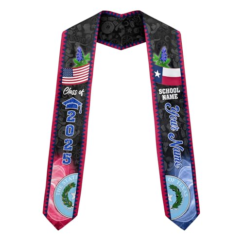 MonkeyVan Customize Texas Graduation Stole Texas Graduation Sash 2025 Texas Sash for Graduation Usa and Texas Flag for Graduation Tx9