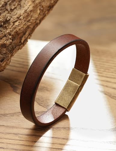 HAQUIL Rustic Brown Leather Bracelet with Antique-Finish Gold Plated Steel Clasp for Men | Ideal Father's Day Anniversary Christmas Birthday Gift for Him3